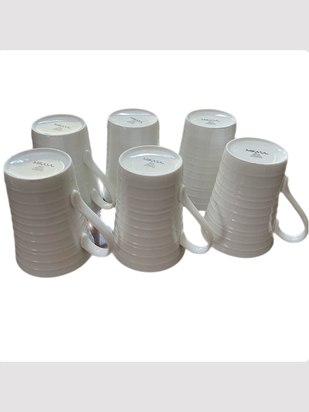 Set of 6 MIKASA Bone China Swirl White 10 oz mugs. New